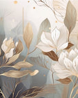 Papier Peint Floral - Magnolias Dorés et Brumeux