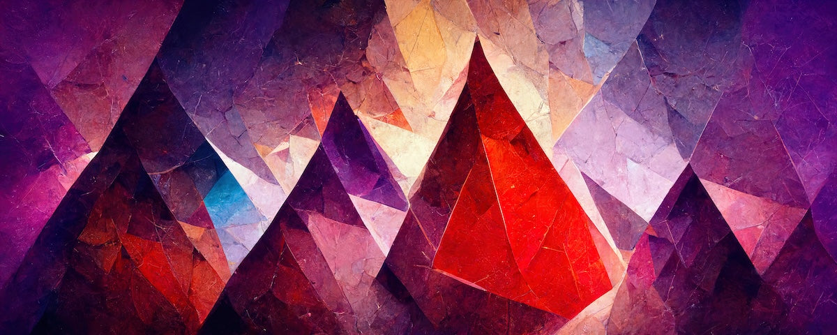 Papier peint géométrique - sommets de montagnes facettés violet et rouge
