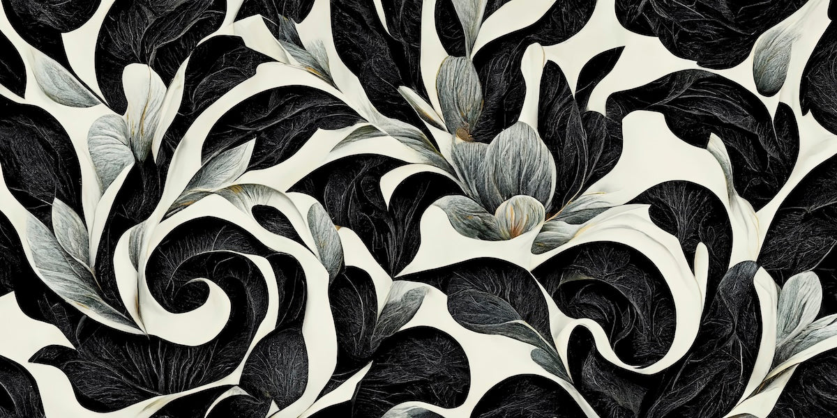Papier peint nature - grands dahlias noirs et blancs