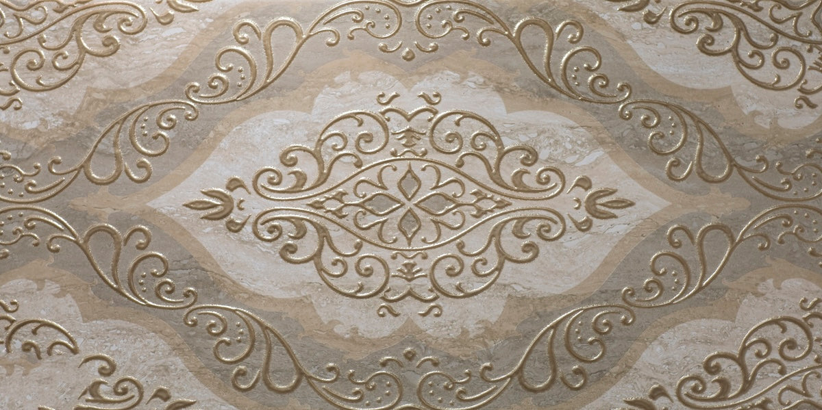 Papier peint rétro - grand médaillon damas beige clair