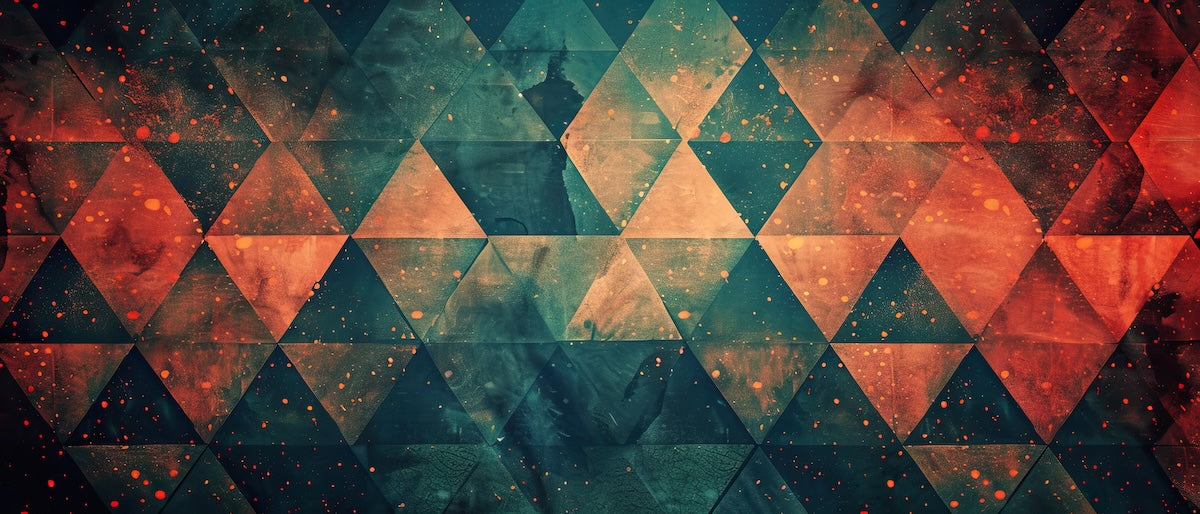 Papier peint géométrique - triangles imbriqués orange et vert sombre