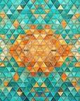Papier peint géométrique - mosaïque de pyramides turquoise et orange