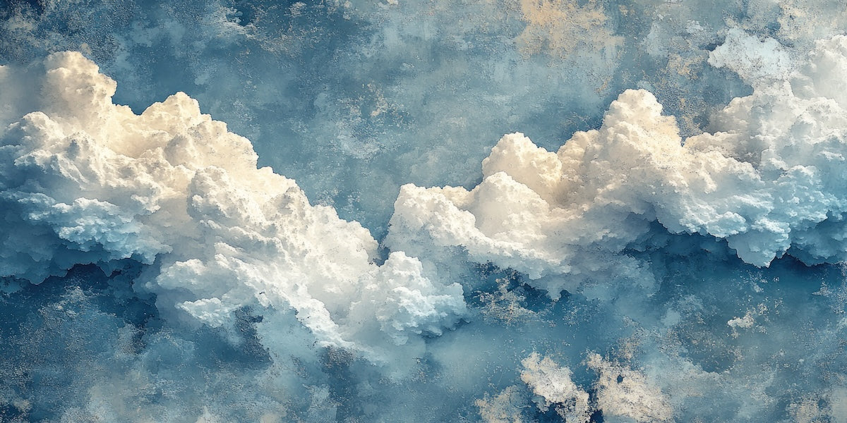 Papier peint nature - grands nuages blancs dans le ciel bleu