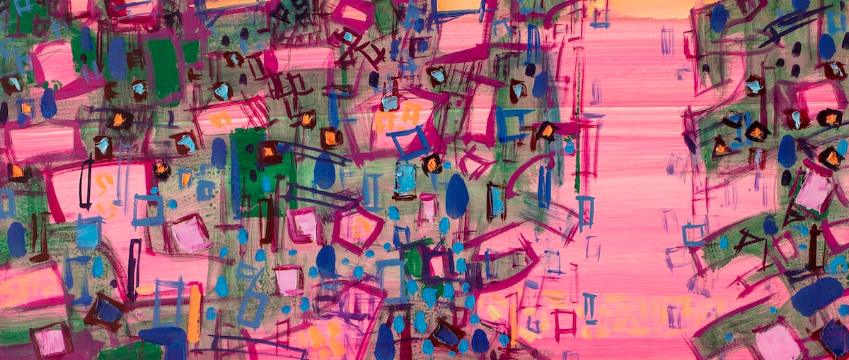 Papier peint graffiti - motifs urbains abstraits roses et bleus