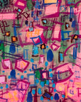Papier peint graffiti - motifs urbains abstraits roses et bleus