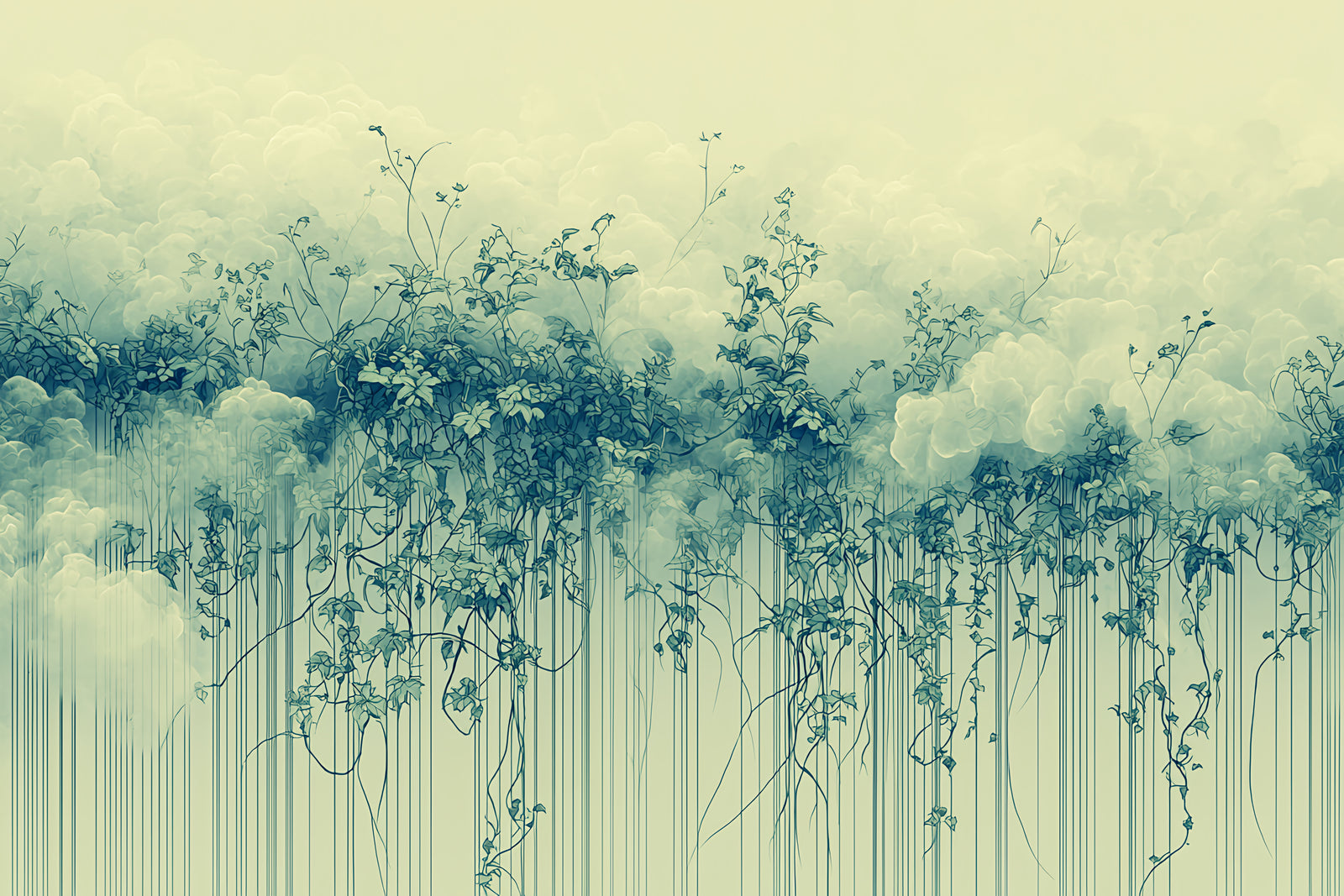 Papier peint feuillage – Végétation douce et nuages