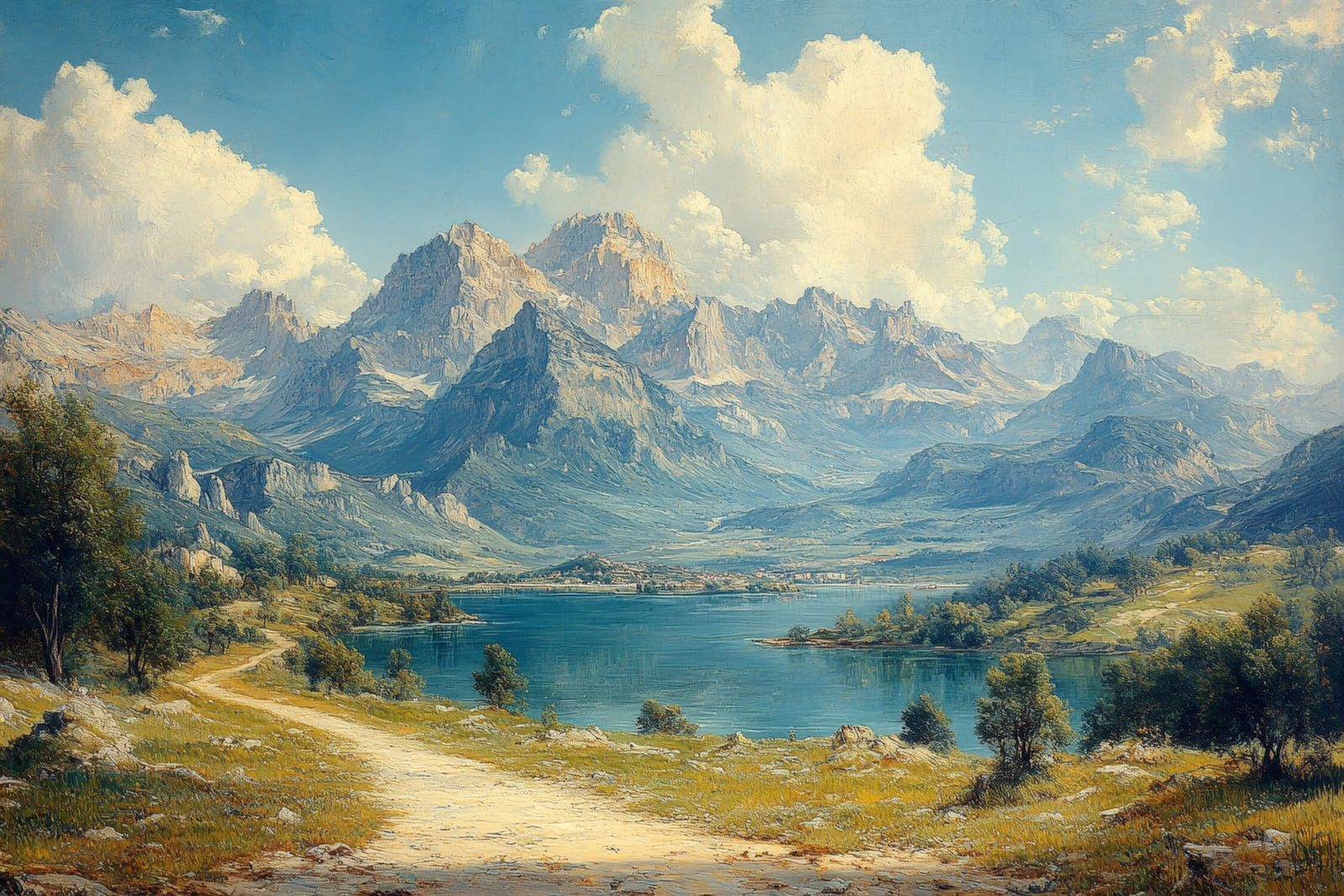 Papier Peint Paysage - Sommets Enneigés et Lac Alpin