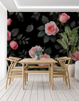 Floral Wallpaper - Pink Roses on Black Background