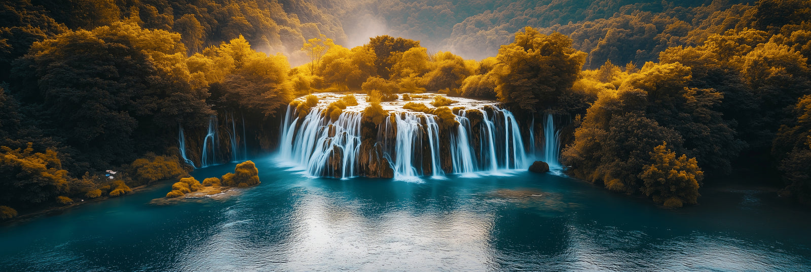 Papier peint cascades - torrent doré caché