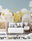 Papier Peint Enfant – Moutons Douillets dans un Champ de Tournesols