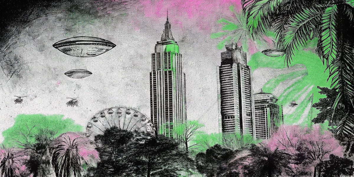 Papier peint pop art - gratte-ciels de new york en noir et vert