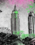 Papier peint pop art - gratte-ciels de new york en noir et vert