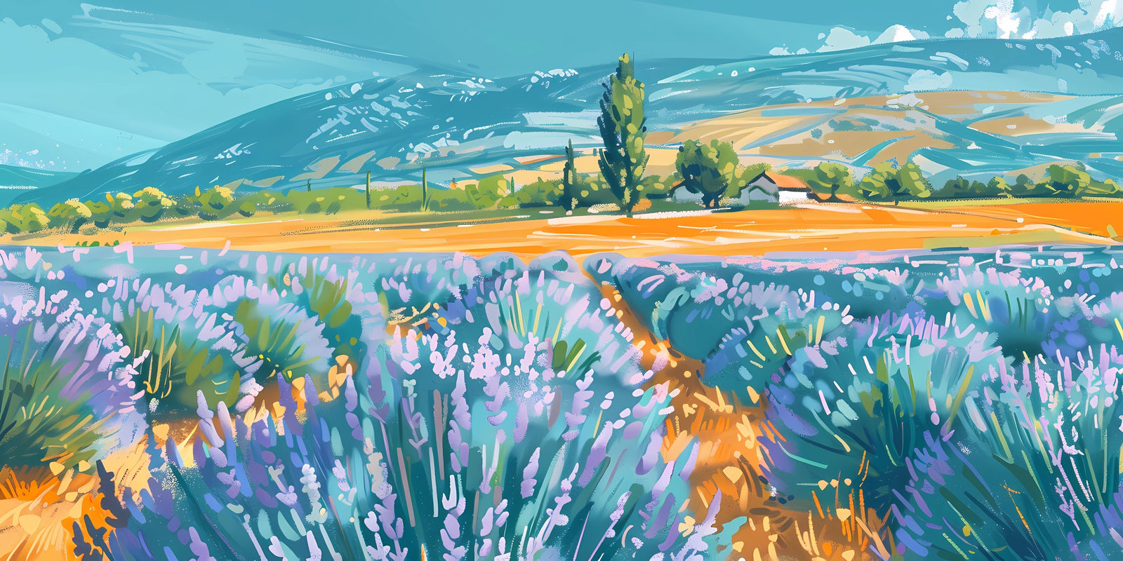 Papier peint campagne - lavande à l'horizon