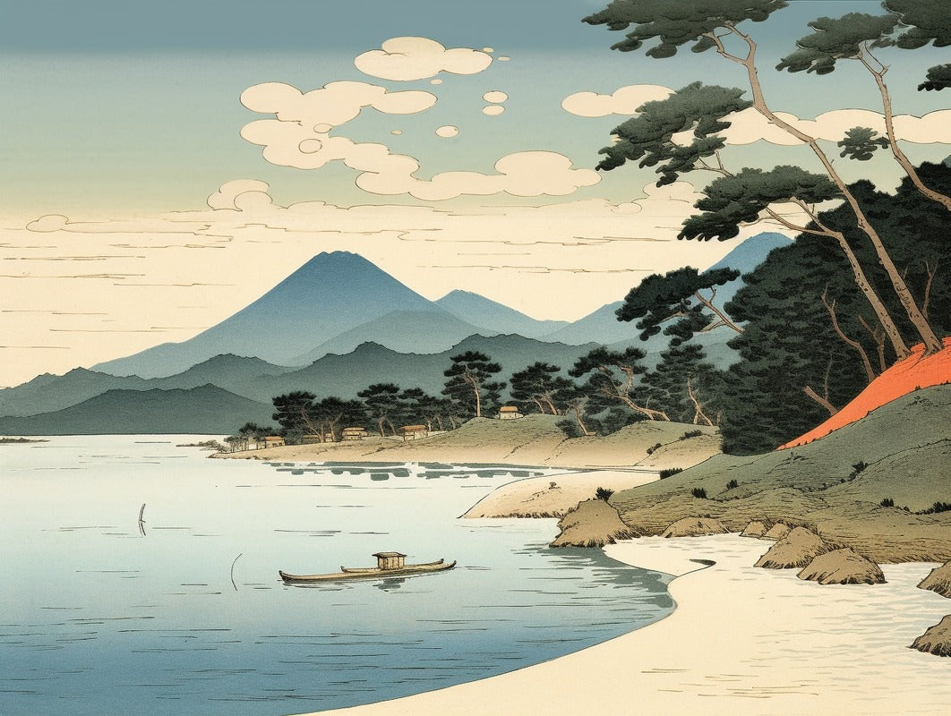 Papier Peint Japonais - Paysage De Lac Et Montagnes