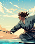 Papier Peint Japonais - Samouraï Dans L’eau