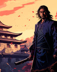 Papier Peint Japonais - Samouraï Et Temple