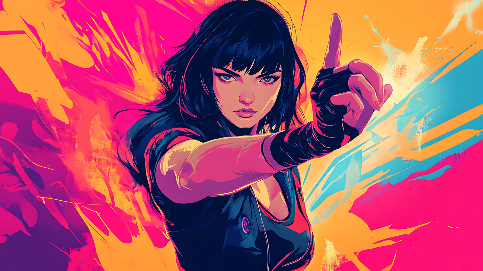 Papier Peint Gaming - Guerrière Néon Art Digital