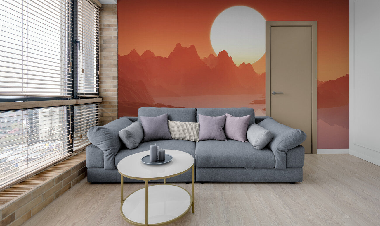 Papier Peint Montagne - Soleil Rougeoyant