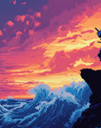 Panoramic wallpaper – Samurai and ocean at sunset