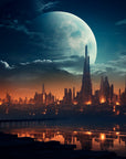 Landscape wallpaper – Futuristic city under the moon