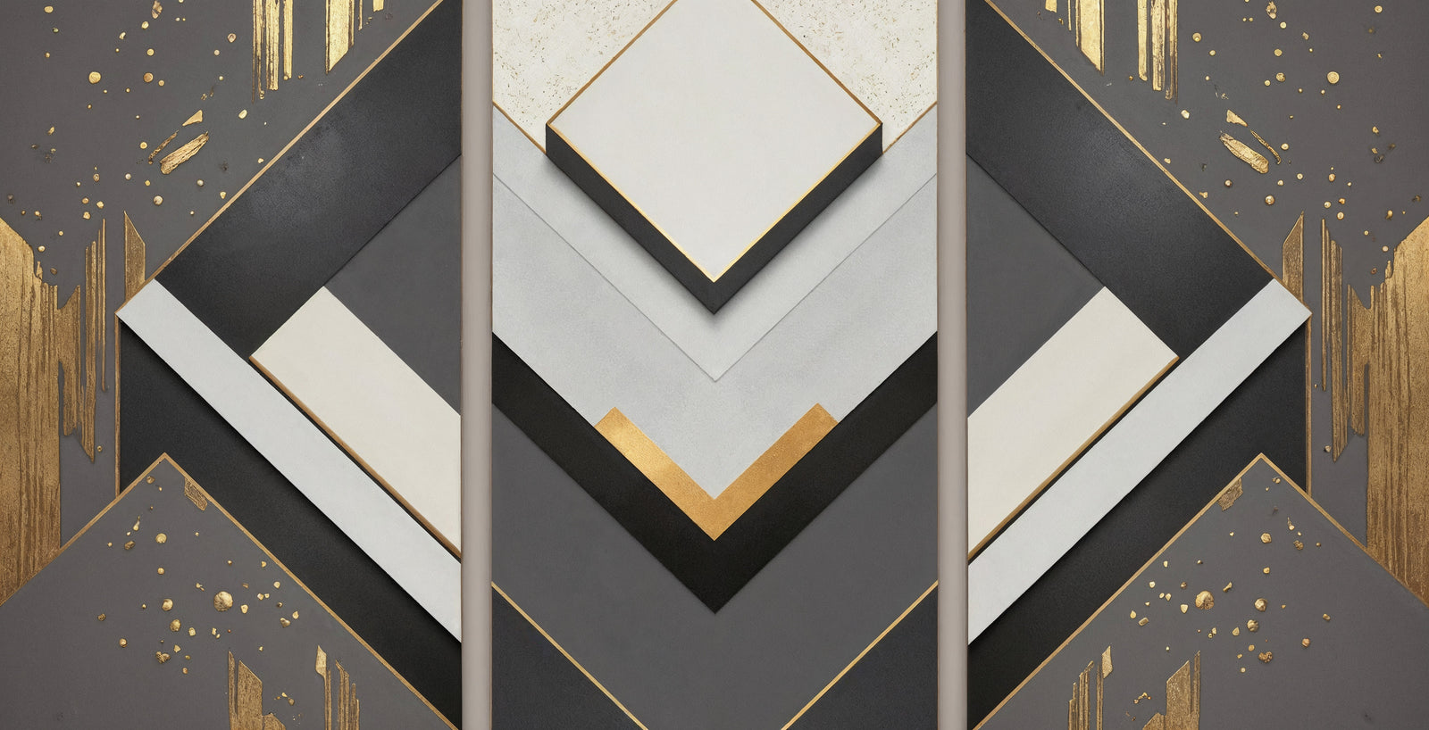 Geometric wallpaper – Black, white and gold
