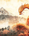 Papier peint animaux - dragon doré volant près du mont fuji