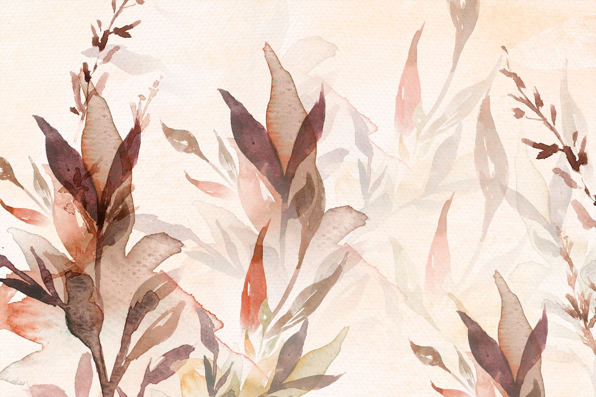 Papier peint fleuri - délicates branches de feuilles rousses