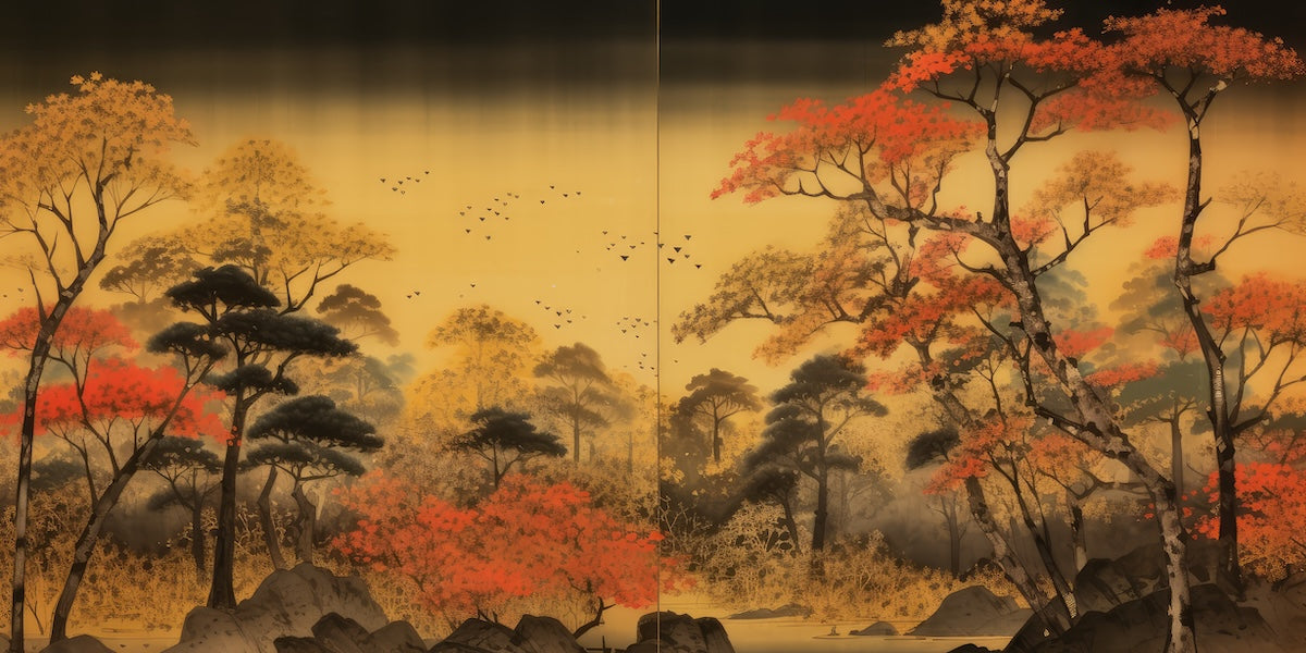 Papier peint nature - paysage de forêt asiatique d'automne