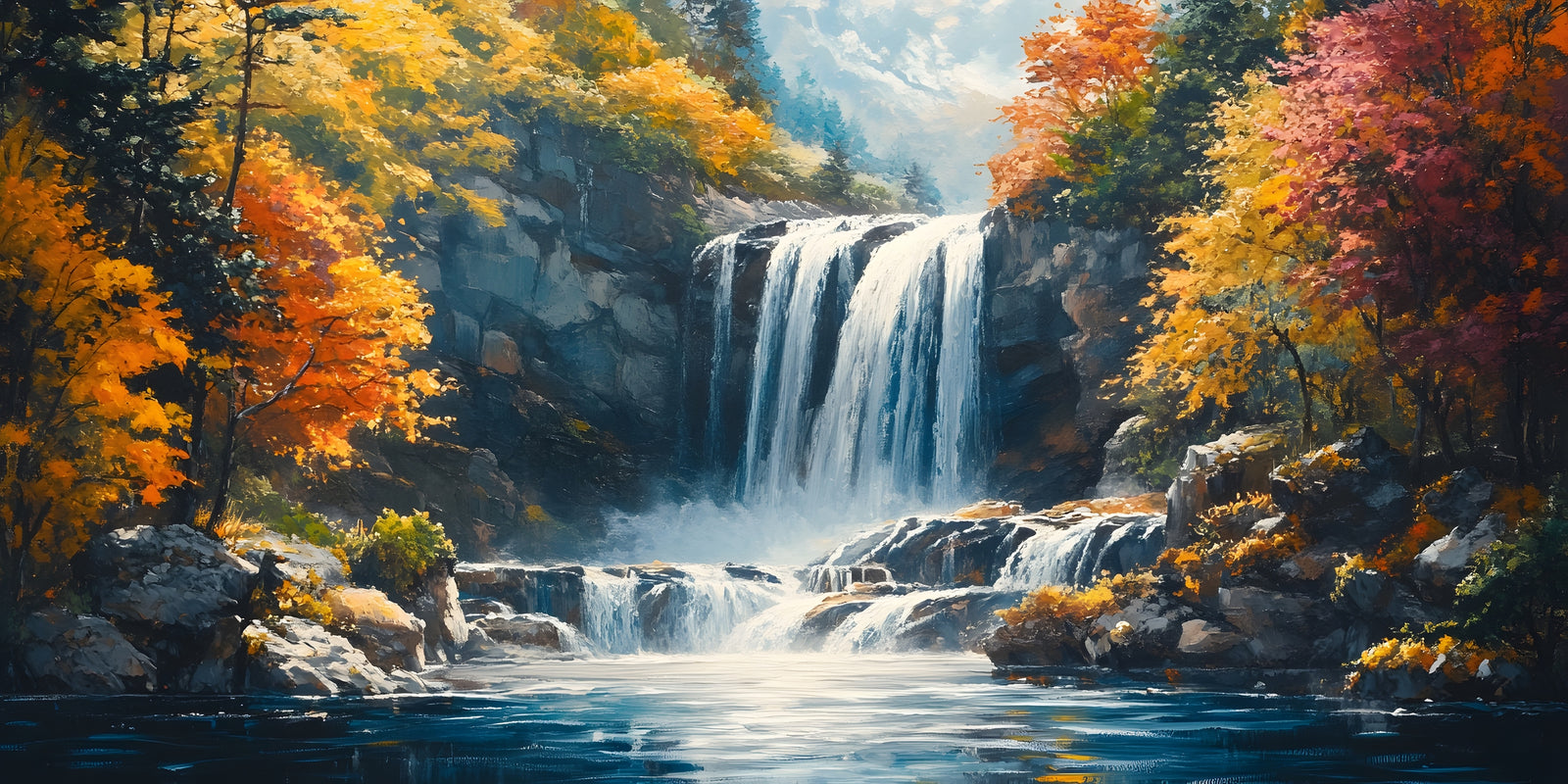 Papier peint cascades - chutes d'automne fleuries