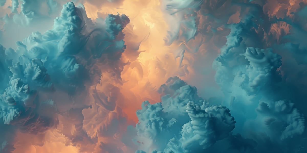 Papier peint nature - nuages mystiques bleus et orangés
