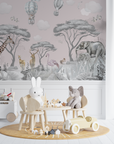 Children's Wallpaper - Pastel Safari and Hot Air Balloons