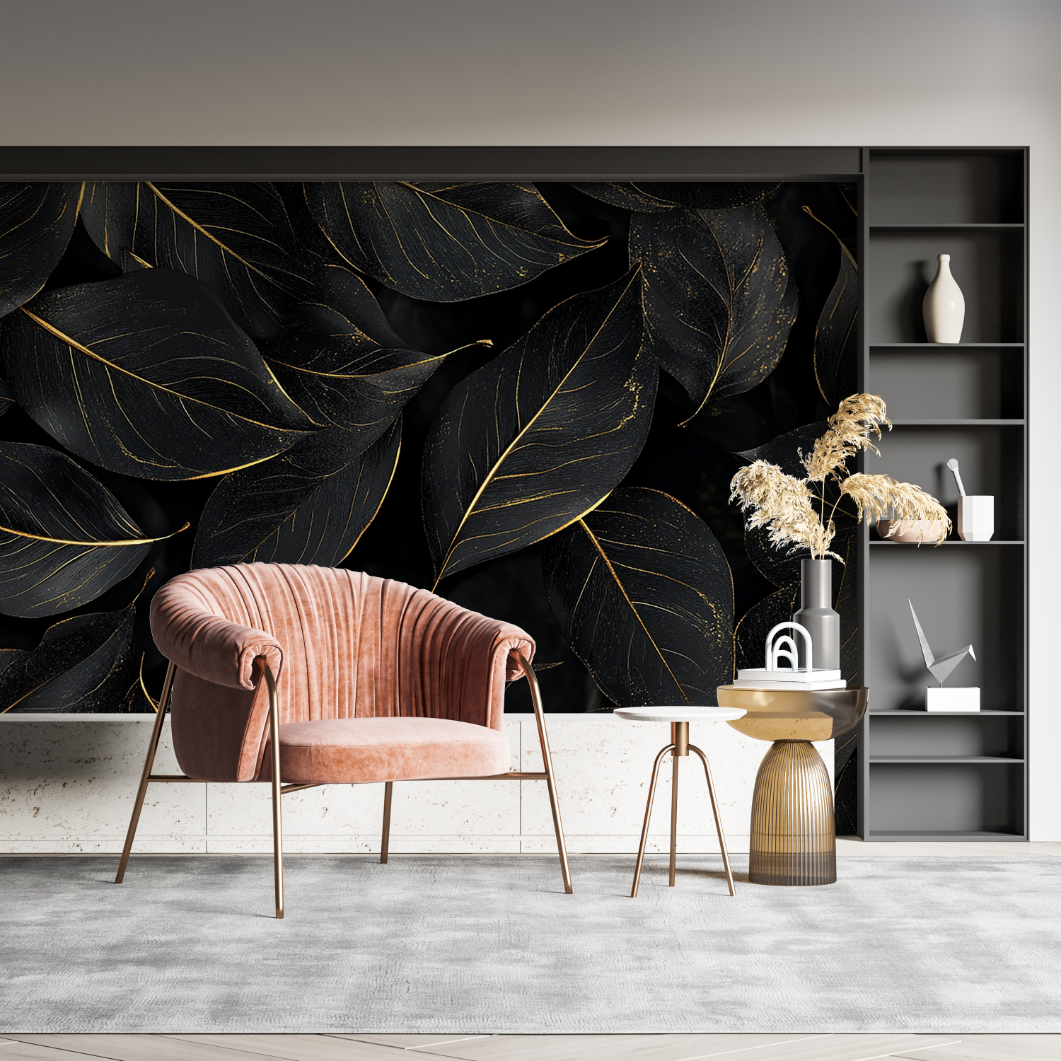 Foliage Wallpaper - Black Foliage with Gold Lines