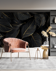 Foliage Wallpaper - Black Foliage with Gold Lines