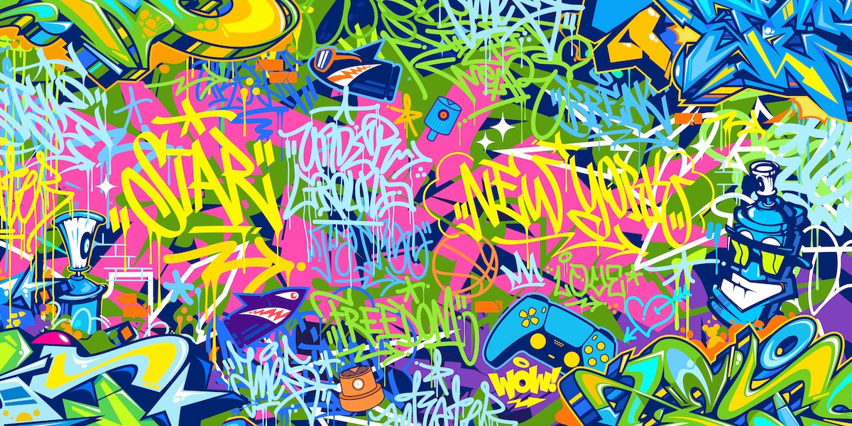 Papier peint graffiti - lettrages sauvages multicolores