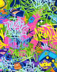 Papier peint graffiti - lettrages sauvages multicolores