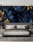 Tropical Wallpaper - Gold Fleur-de-lis on Navy Blue Background