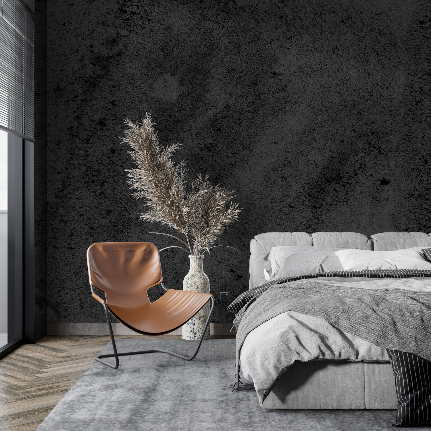 Stone Wallpaper - Black Raw Concrete