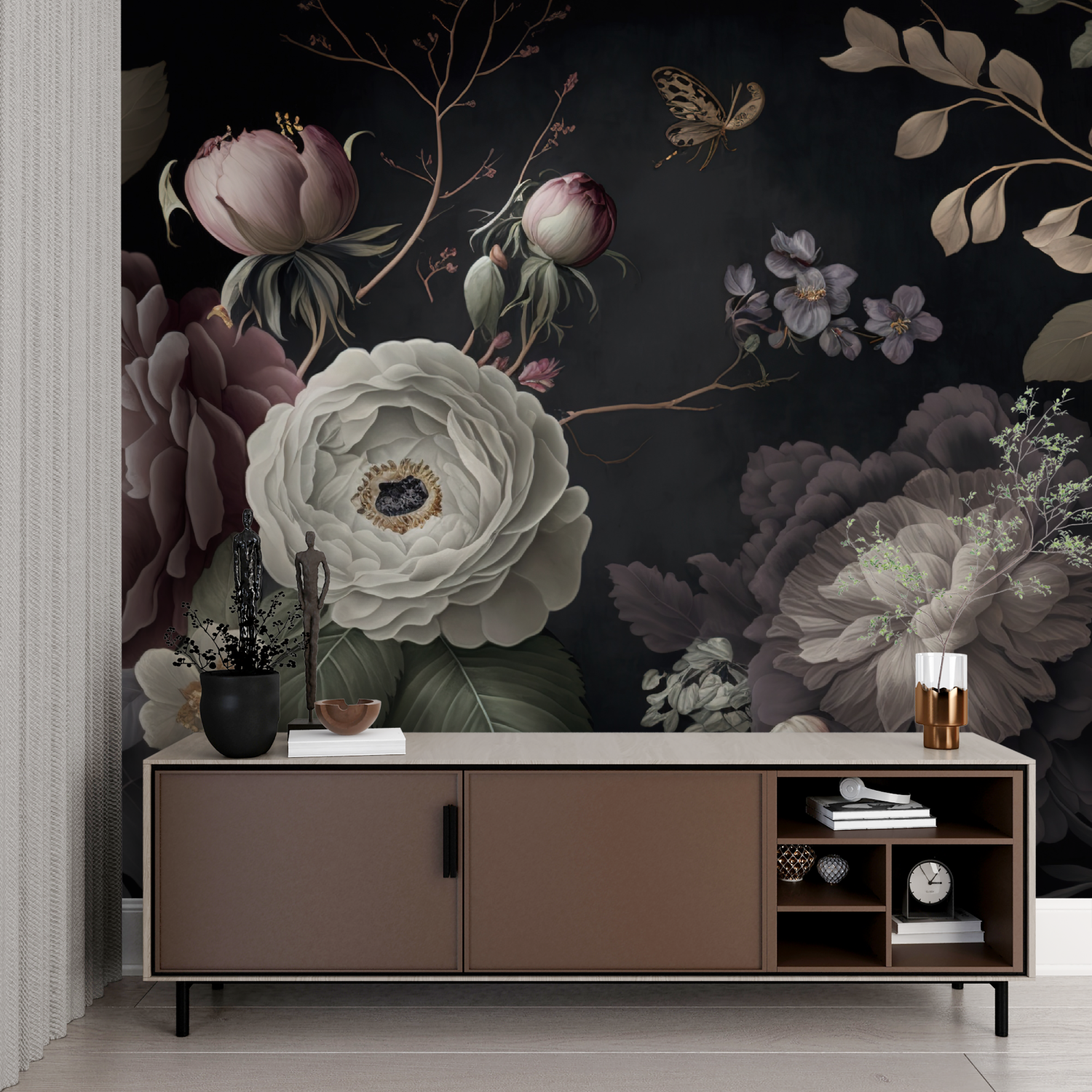 Floral Wallpaper on a Black Background