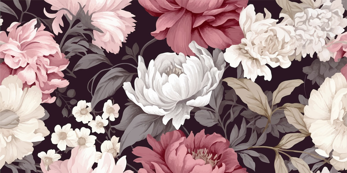 Papier peint fleuri - pivoines d'antan sombres