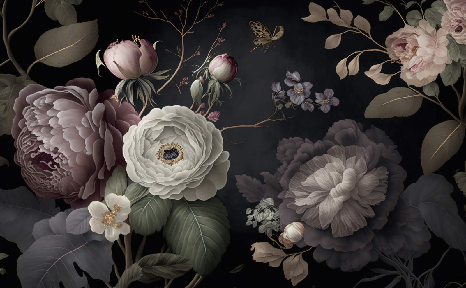 Floral Wallpaper on a Black Background