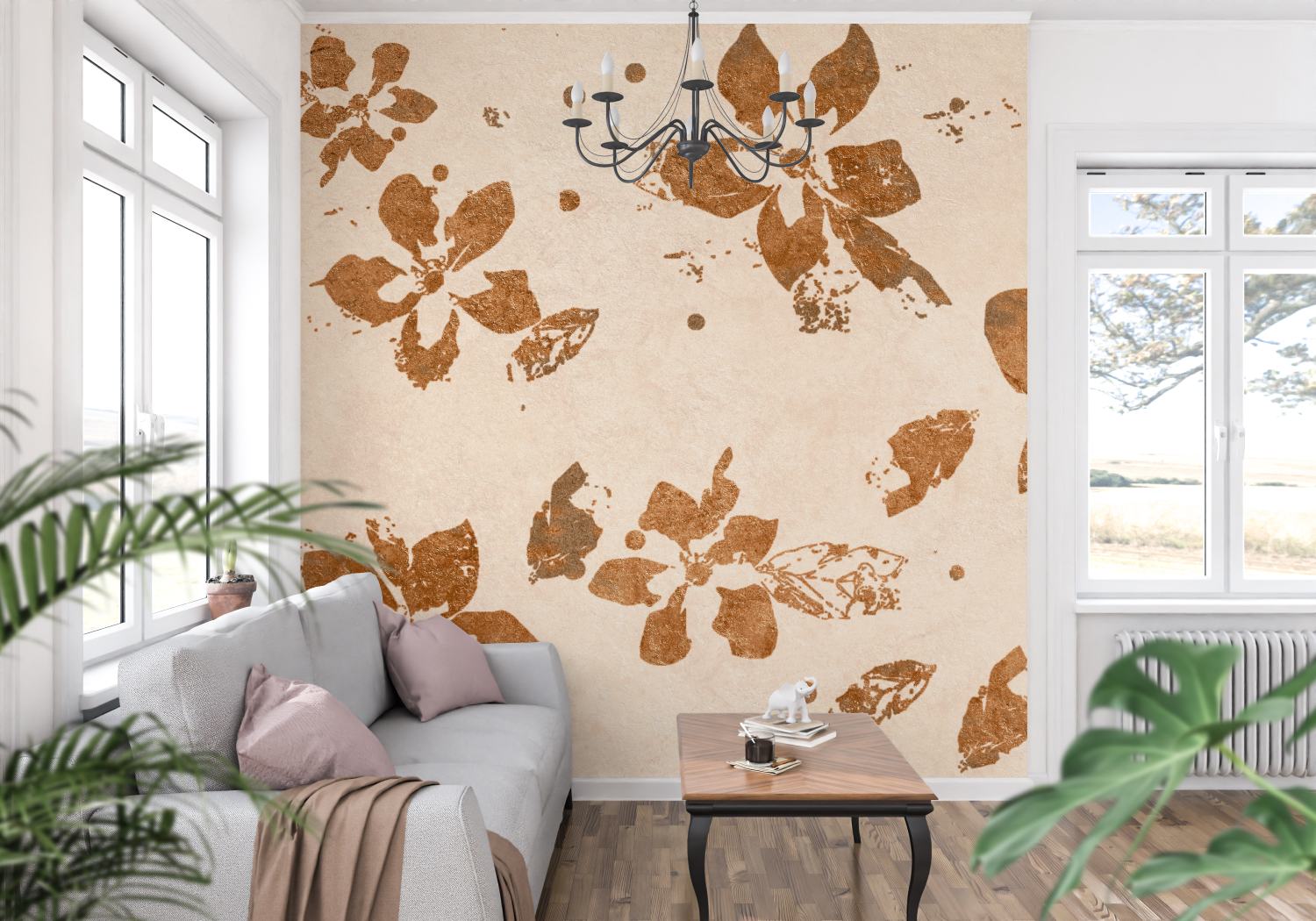 Terracotta Floral Wallpaper
