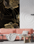 Floral Wallpaper - Golden Roses on Black Background