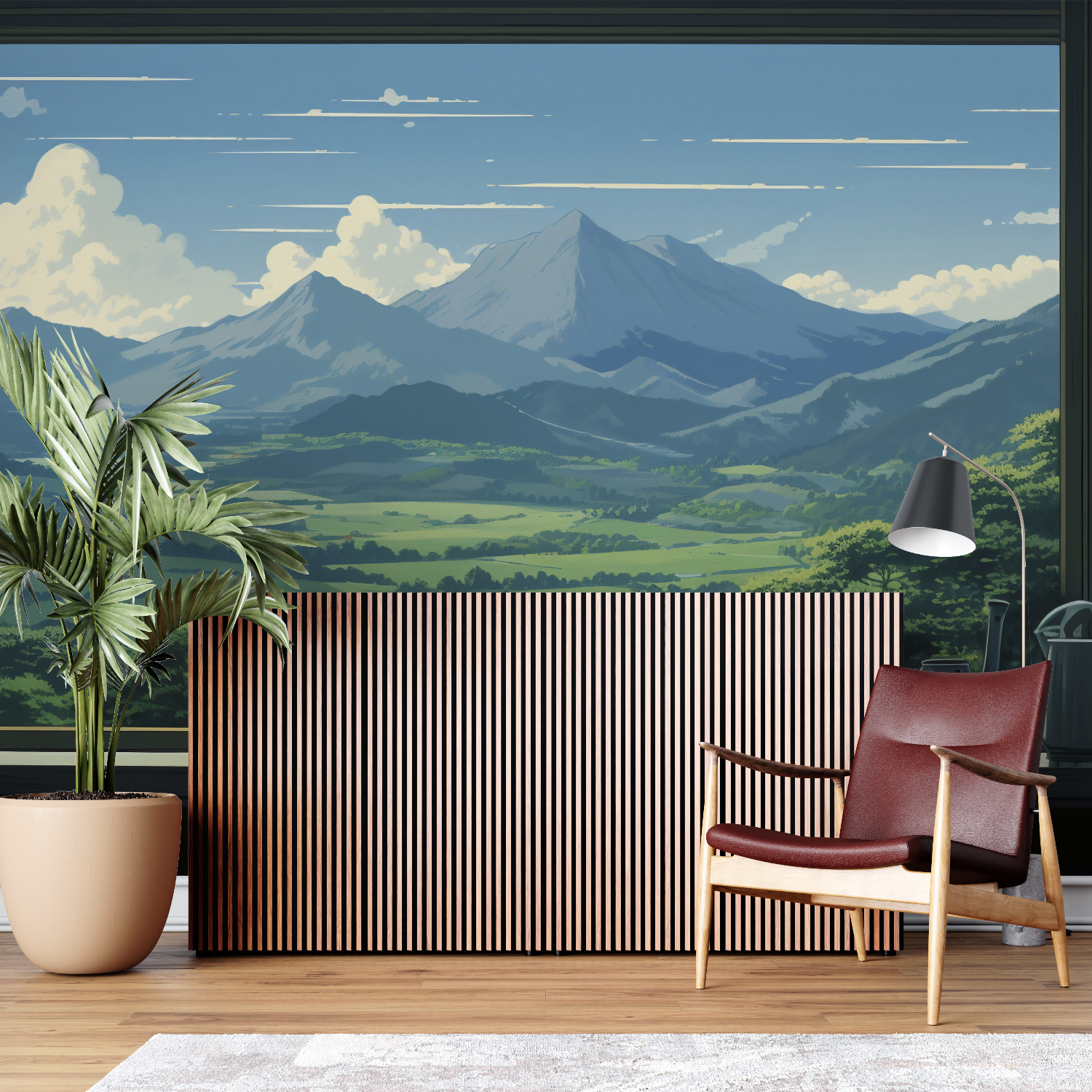 Papier Peint Paysage - Fenêtre Ouverte sur les Montagnes Vertes