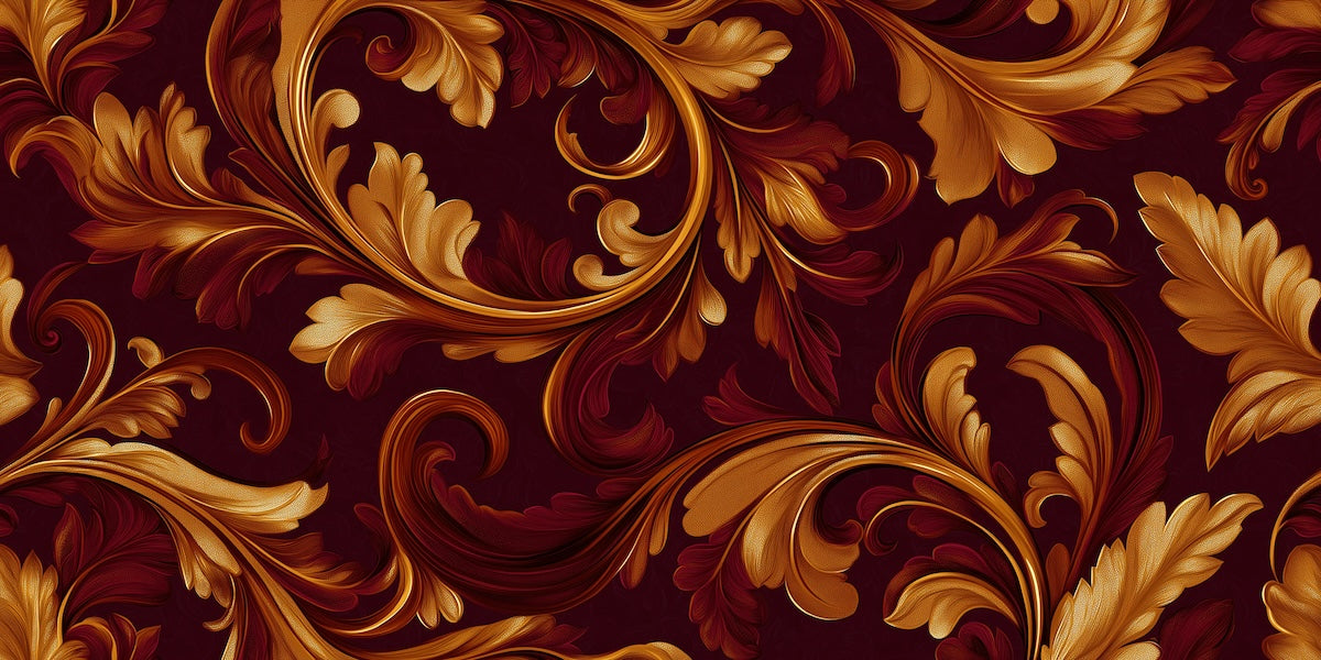 Papier peint baroque - rinceaux classiques marron et or sombres
