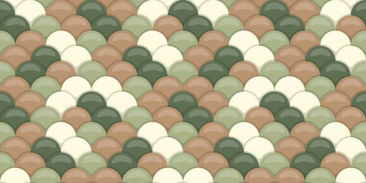 Papier peint rétro - écailles géométriques vert et blanc