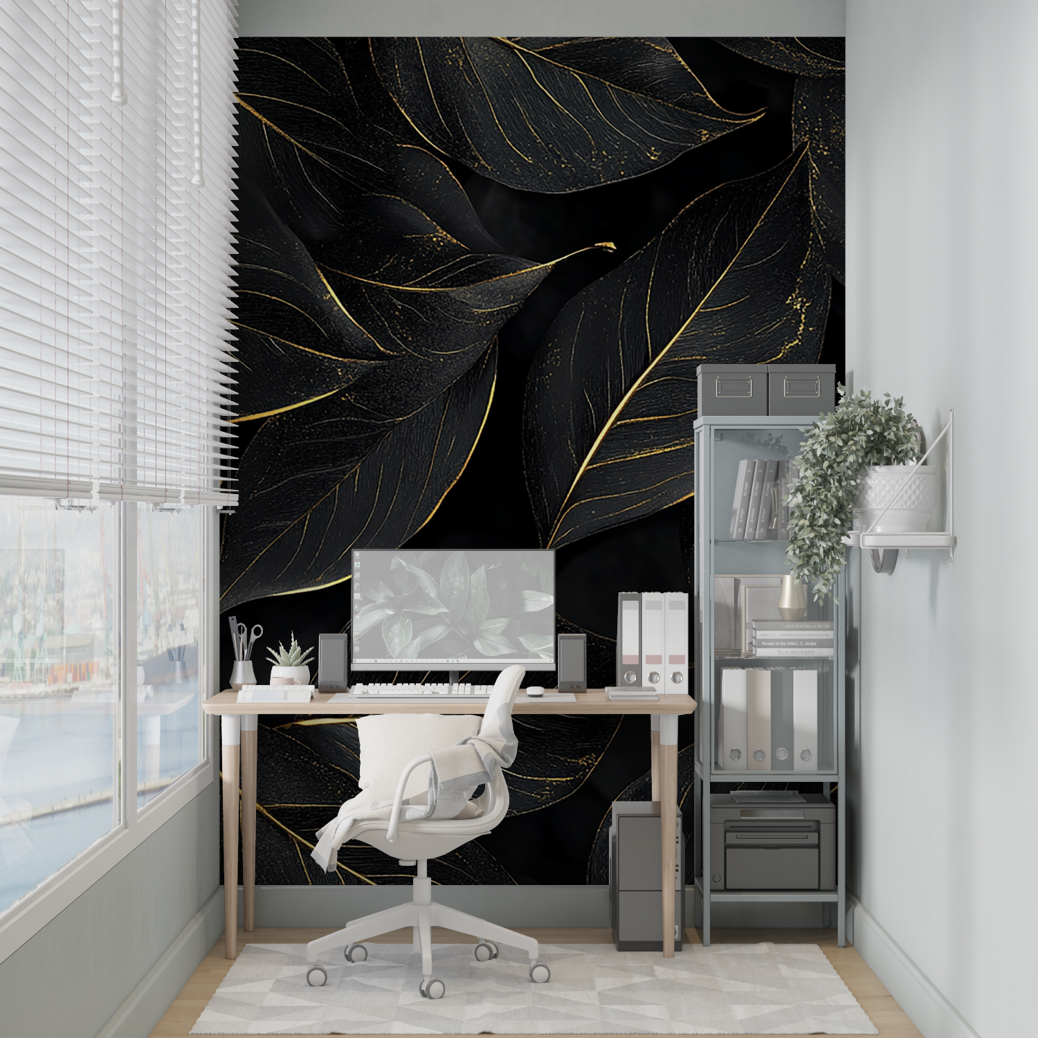 Foliage Wallpaper - Black Foliage with Gold Lines