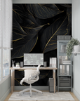 Foliage Wallpaper - Black Foliage with Gold Lines