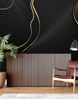 Geometric Wallpaper - Elegant Waves in Black and Gold