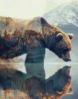 Papier peint animaux - ours brun au bord d'un lac de montagne