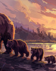 Papier peint animaux - famille d'ours au coucher du soleil